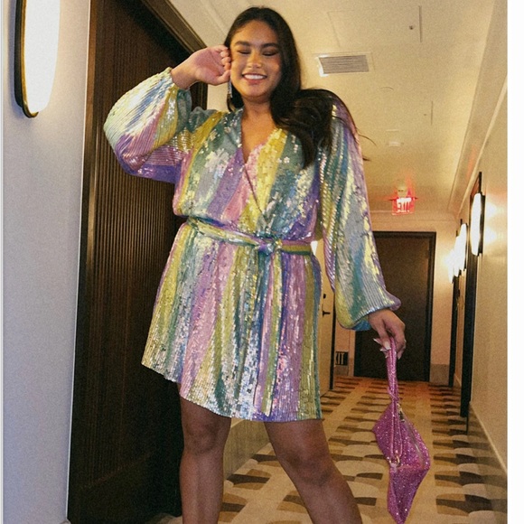 Show Me Your MuMu Pastel Rainbow Sequin Mini Dress - Picture 4 of 13